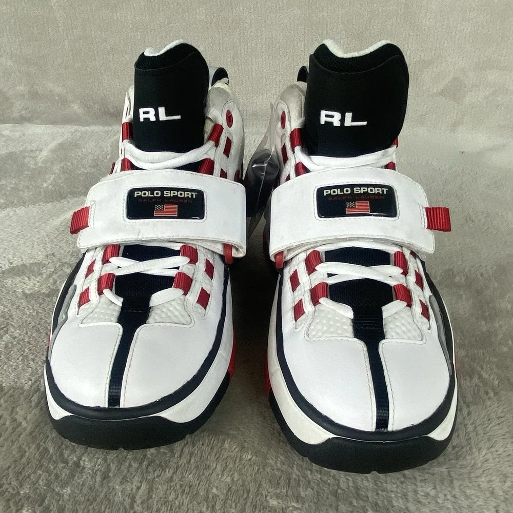 Polo by Ralph Lauren PS 100 Hi Top Shoes Mens Size 10.5 White Leather NEW